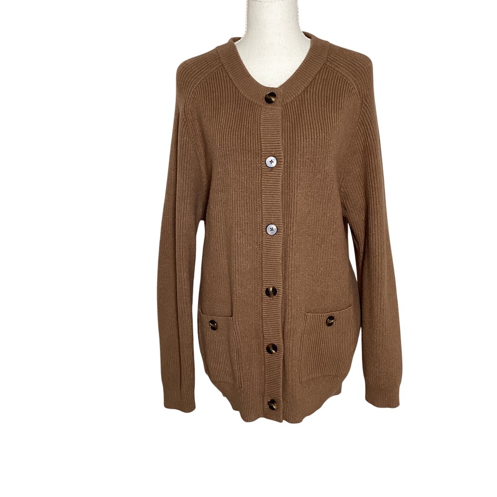 Dokotoo Ribbed Cardigan Women L Brown Minimalist Boho Grunge Gorpcore Sweater